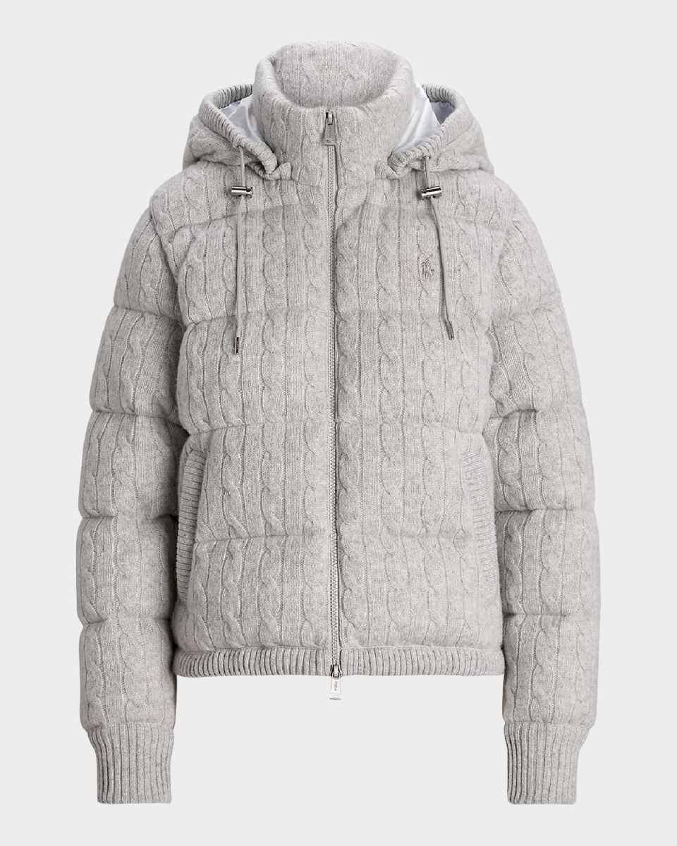 Cable-Knit Hooded Down Coat